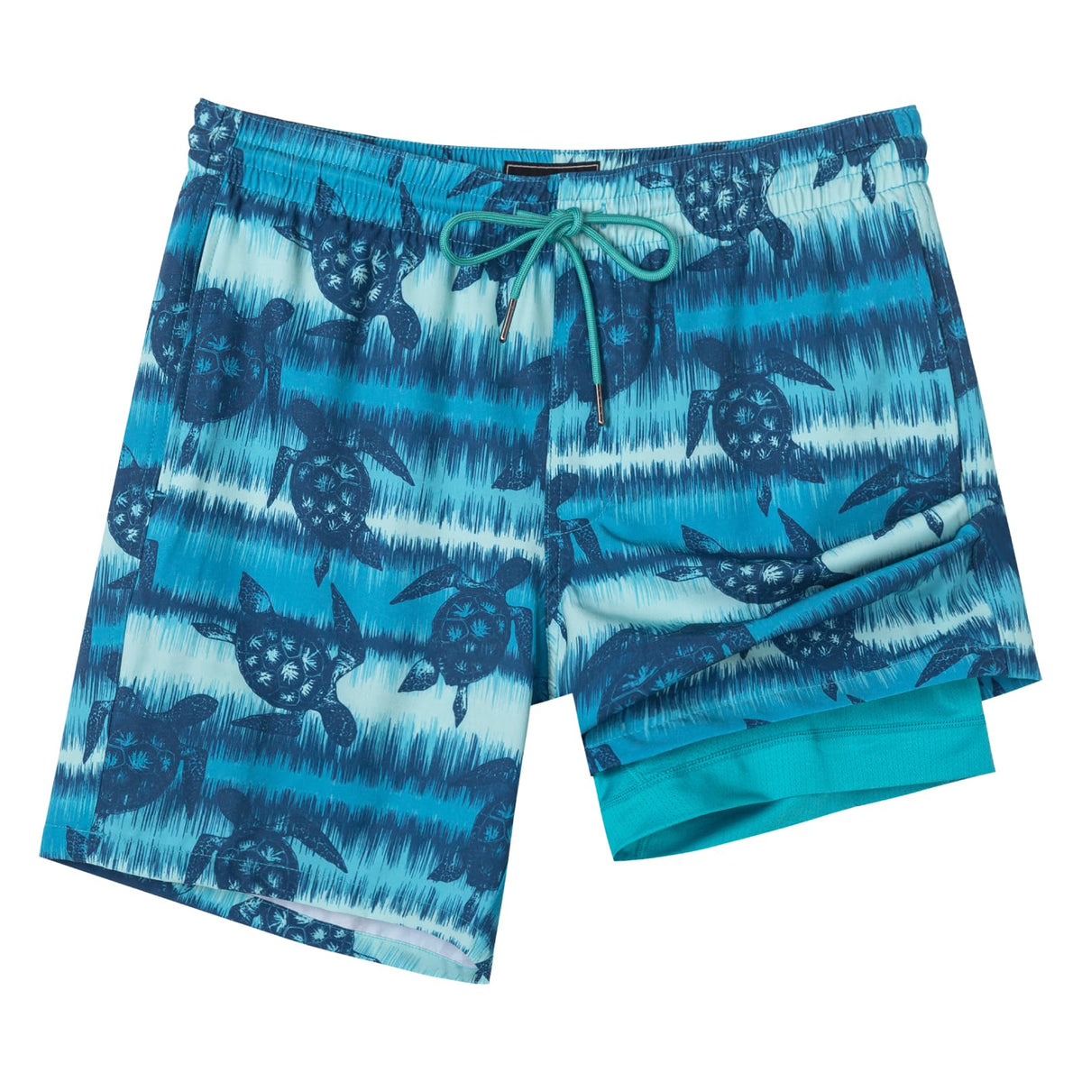 SURF CUZ Mens Swim Trunks with Compression Liner Quick Dry Swim Shorts 7" Swimming Trunks Stretch Bathing Suit Zipper Pockets,Turtle Tide,XS