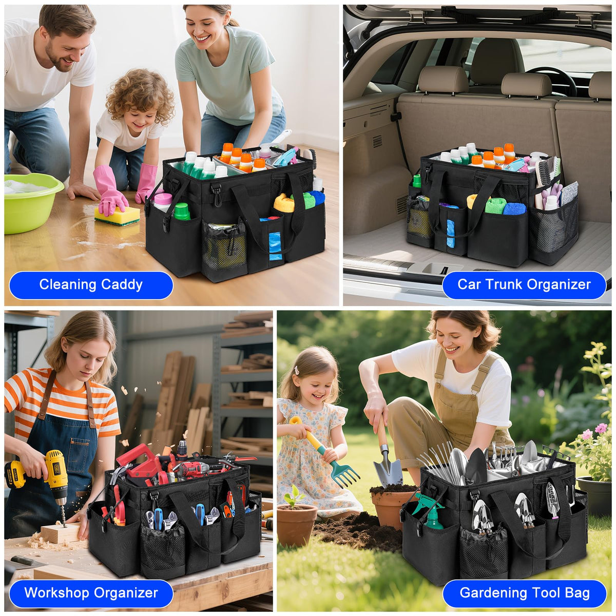 Cleaning Caddy Bag, Cleaning Supplies Organizer for Housekeepers, Housekeeping Caddy with Handle and Detachable Padded Cushion, Black