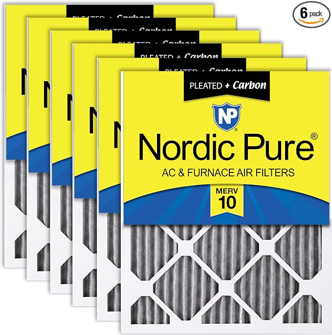 Nordic Pure 16x25x1 Furnace Air Filters MERV 10 Pleated Plus Carbon 6 Pack