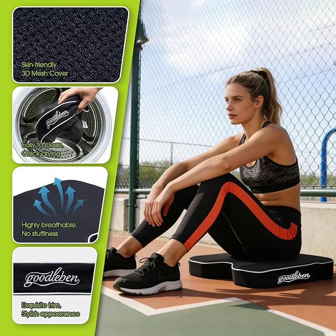 Stadium Cushion with Dual-Layer Foam (30D Support + 40D Memory), High Elasticity & Breathable, Waterproof Thick Bleacher Pad for Long Games, Portable for Outdoor Indoor Seating