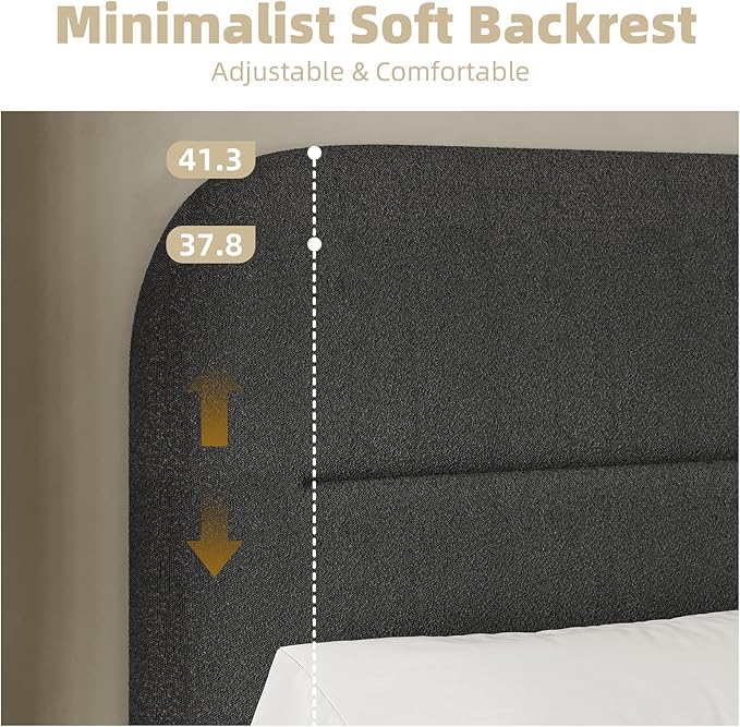 HOMBCK Twin Bed Frames with Headboard, Twin Size Boucle Upholstered Bed Frame for Kids, Soft Rounded Corners, Wooden Slats Support, No Box Spring Required, Easy Assembly, Black