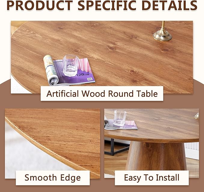 45 Inch Round Dining Table Set for 4, 5 Piece Kitchen Table and Chairs Set, Wooden Table with Light Walnut Finish, Small Space Dining Set for Apartment or Dining Room