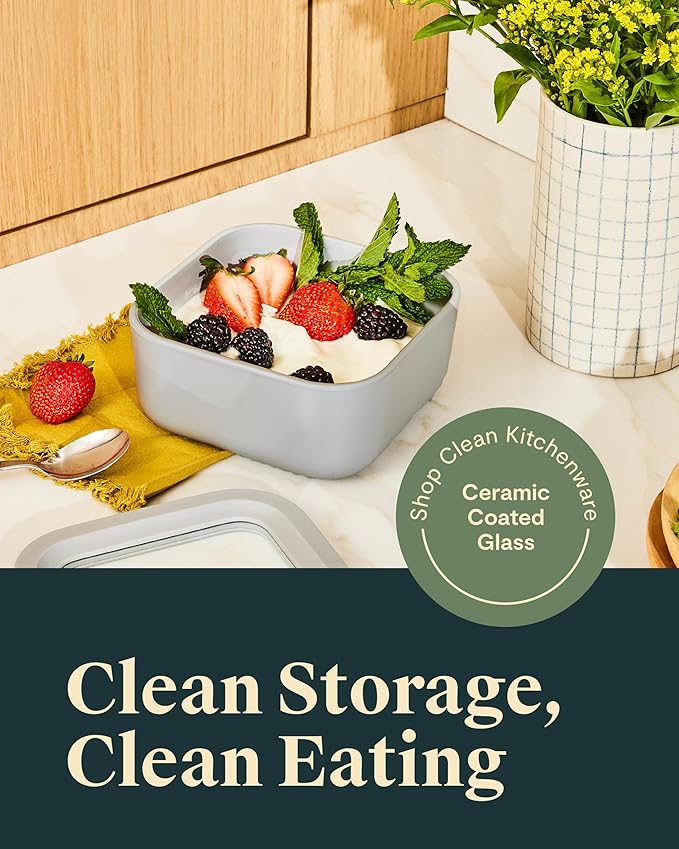Caraway Glass Food Storage - 4.4 Cup Glass Container - Ceramic Coated Food Container - Non Toxic, Non Stick Lunch Box Container with Lids - Dishwasher, Oven, & Microwave Safe - Navy