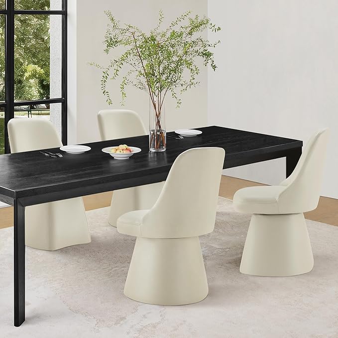 Swivel Dining Chairs Set of 2, Upholstered Mid Century Modern Deskchair with High Back, Faux Leather Kitchen Chairs for Dining Room, Bedroom, Dressing Room, Cream