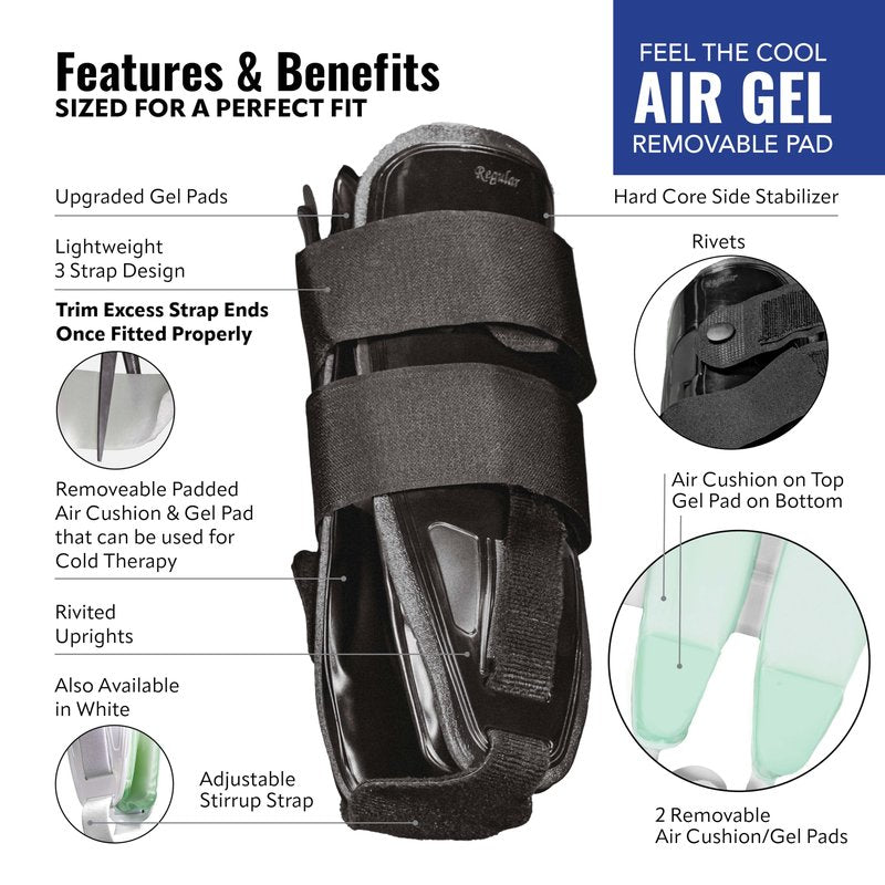 Braceapedia AnklePro Air Cushion Stirrup Ankle Stabilizer Brace - Removable Cold Therapy 3-Strap Rigid Stirrup Ankle Splint w/Gel Pad for Women & Men - Lateral Support for Stability, White, Regular