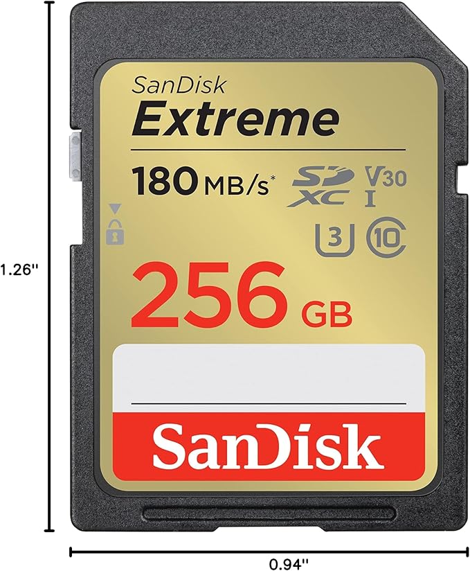 SanDisk 256GB Extreme SDXC UHS-I Memory Card - C10, U3, V30, 4K, UHD, SD Card - SDSDXVV-256G-GNCIN
