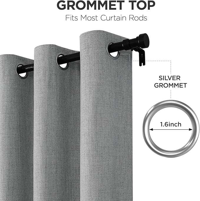 Joydeco Blackout Curtains 95 Inches Long 2 Panels Burg, Room Darkening Curtains for Bedroom, 100% Black Out Textured Thermal Drapes Privacy Protection 2 Panels Set(W52 x L95 Inch, Light Grey)
