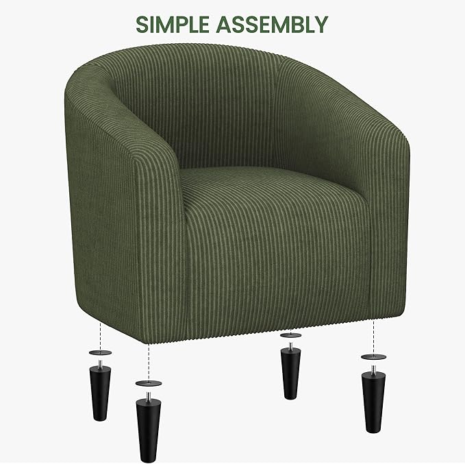 Yaheetech Barrel Chairs, Furry Accent Chairs with Soft Padded Armrest for Living Room Bedroom Waiting Room Office, Set of 2, Dark Green