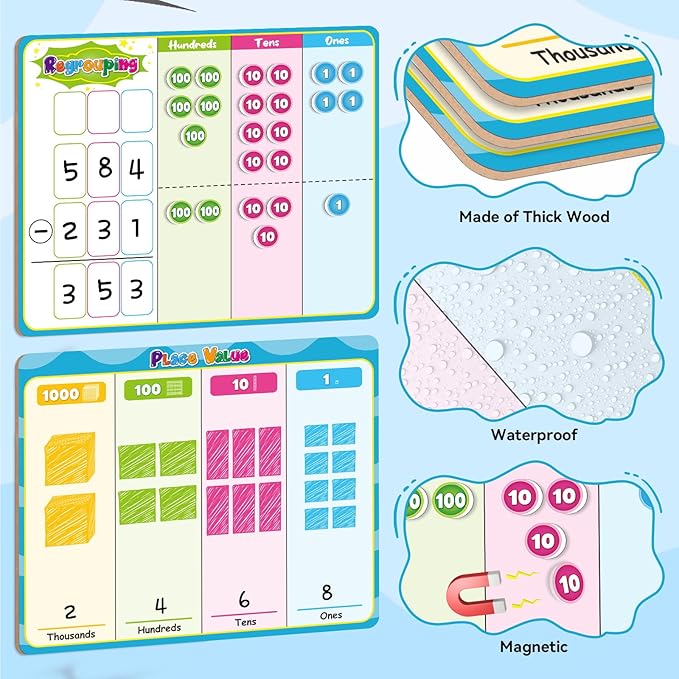 Magnetic Place Value Manipulatives Math Games for Kids Regrouping Base Ten Blocks, Addition and Subtraction Games Classroom Must Haves 1st 2nd 3rd Grade Homeschool Supplies Small Group