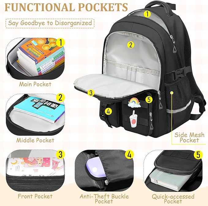 Kids Backpacks for Girls - Cute Girls Backpack for Kids Children Teens Elementary Middle School - 17″ Students Bookbag Travel Back Pack for Age 6-18