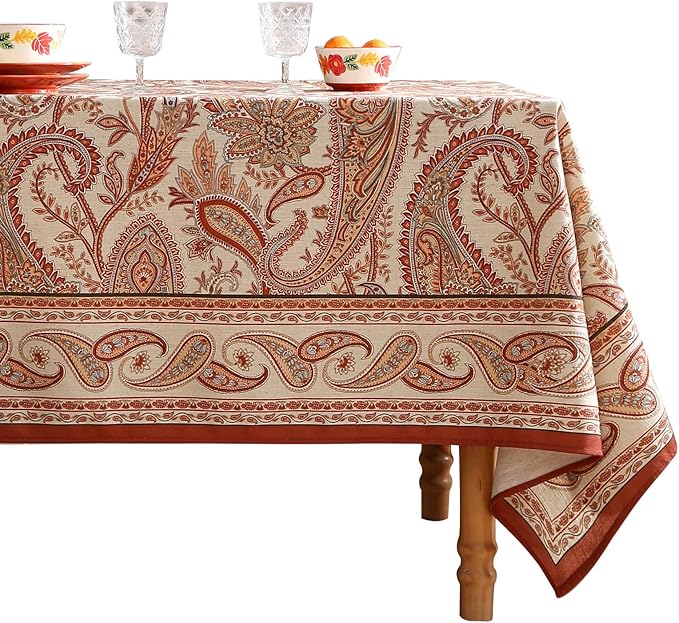 ISAENNE Designer Vintage Linen Rectangular Tablecloth,102"x63"-Chauffrey D