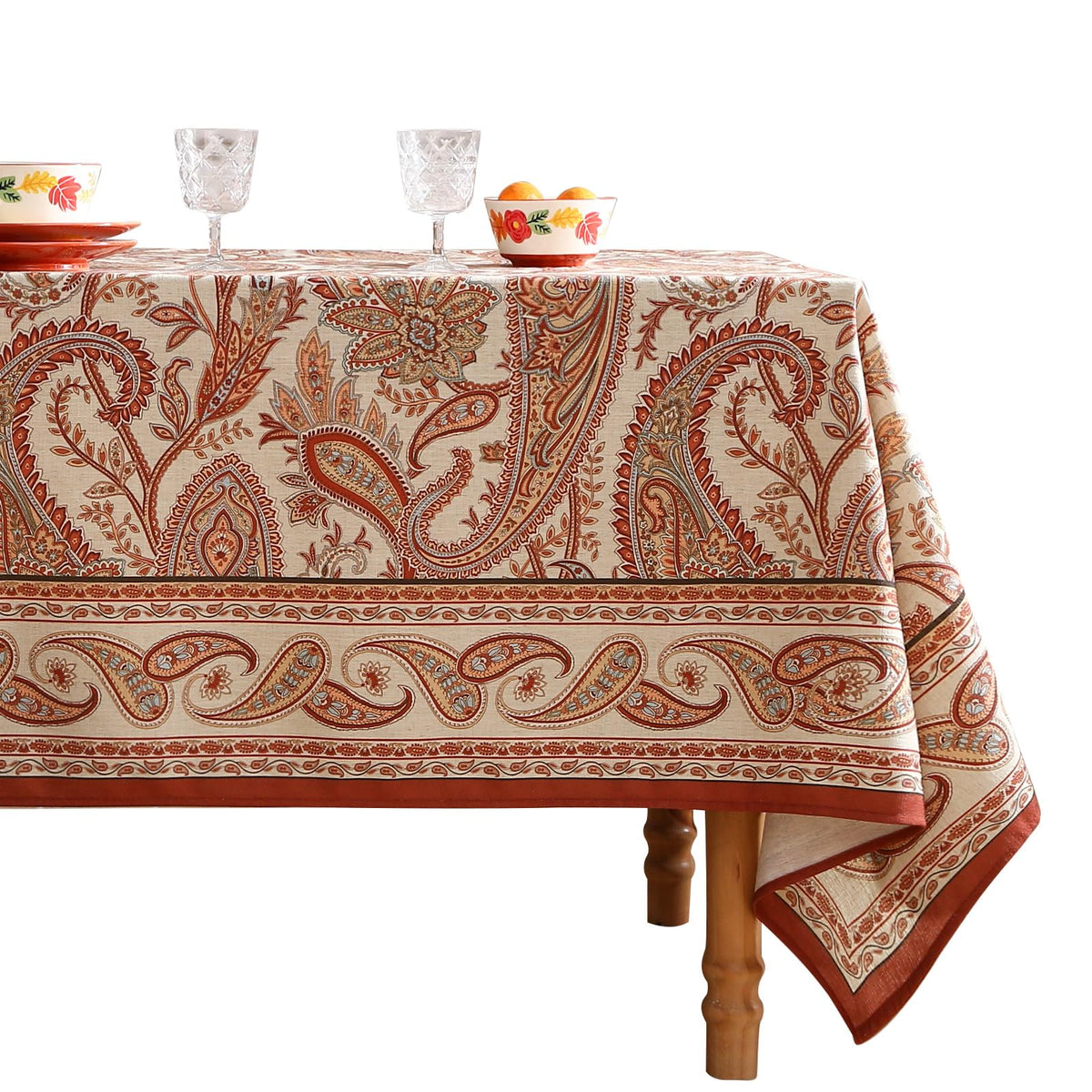 ISAENNE Designer Linen Square Large Tablecloth,67"x67"-Serenity G