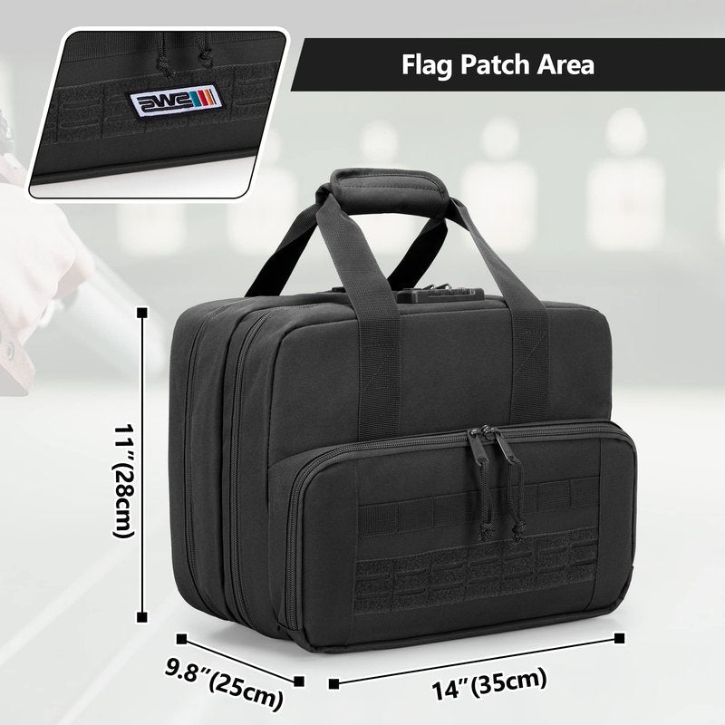 GOBUROS Tactical Gun Range Bag for 4 Handguns and Ammo, Pistol Duffle Bag with TSA Lock and 14x Magazine Slots for Hunting Shooting Range Sport