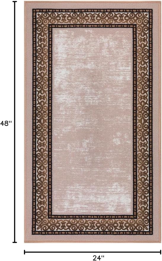 Antep Rugs Alfombras Bordered Modern 2x4 Non-Slip (Non-Skid) Low Pile Rubber Backing Kitchen Area Rug (Beige, 2'3" x 4')