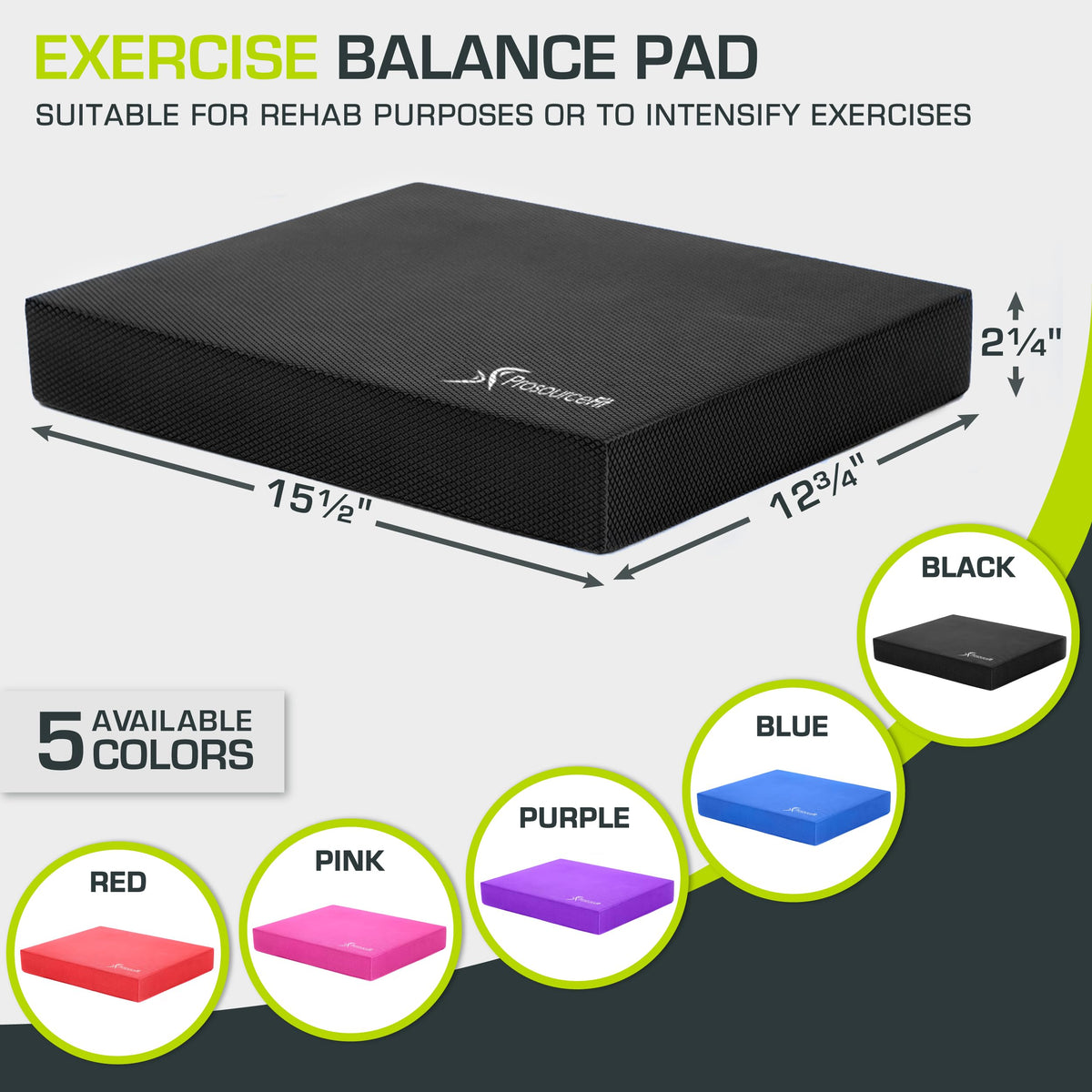 ProsourceFit Exercise Balance Pad – Non-Slip Cushioned Foam Mat & Knee Pad for Fitness and Stability Training, Yoga, Physical Therapy 15.5”x12.75”, Black