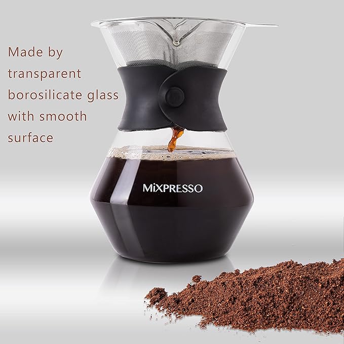 Mixpresso Pour Over Coffee Maker, Glass Carafe with Coffee Dripper, 13.5 Oz