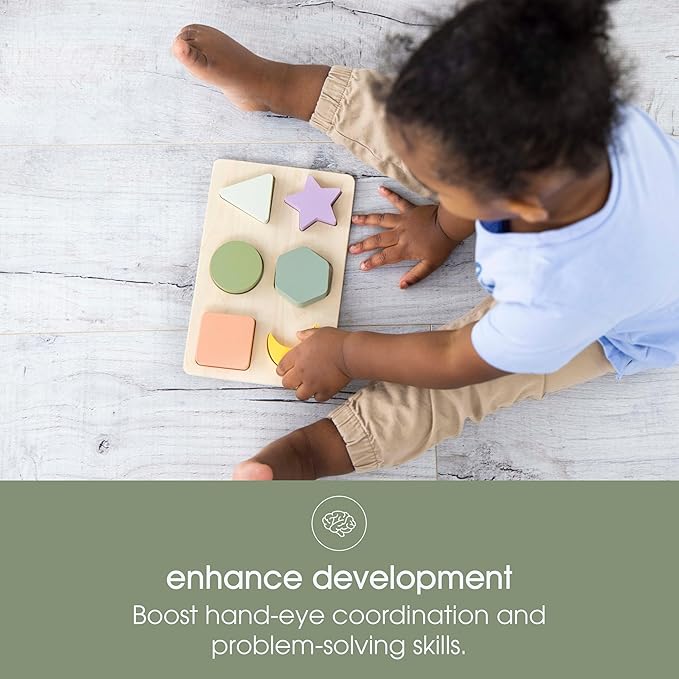 Pearhead Wooden Shapes Puzzle, Color and Shape Learning Toy for Toddlers, Montessori Educational Play, Spring Easter Basket Gift