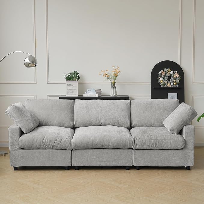 JACH 3-Seater Sectional Couches for Living Room, Deep Seat Modular Sofas, Cloud Sectional Couch, Sofa Covers Washable, Minimalist Modern Sofa for Living Room, Apartment, Light Grey