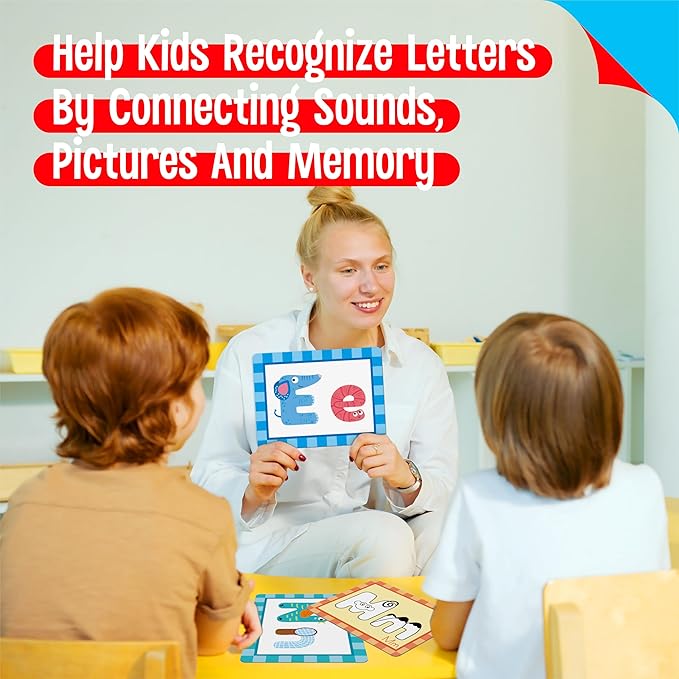 Alphabet Picture Mnemonic Cards, 26 Uppercase & Lowercase Letter Learning Cards for Kids Letter Cognition, ABC Montessori Early Learning Tool for Toddlers, Classroom & Home Activity