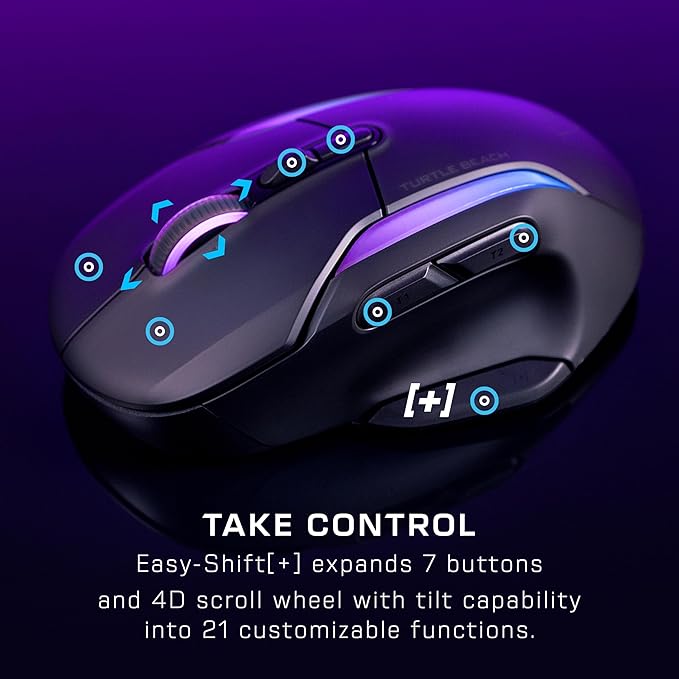 Turtle Beach Kone II Air Wireless RGB Gaming Mouse, 350-Hr Rechargeable Battery, 26000 DPI Optical Sensor, 100M Click Optical Switches, 21 Customizable Inputs, Ergonomic, 4D Scroll Wheel – Ash Black