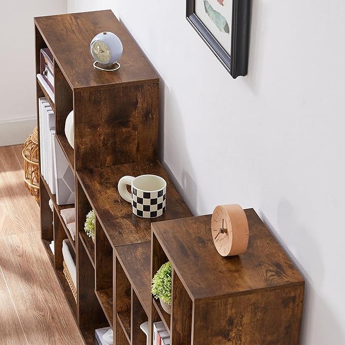 VECELO Small Bookshelf, 3 Cube Shelf, Fits Tallest Hardcovers, Horizontal Available, Short Bookcase for Small Spaces, Brown