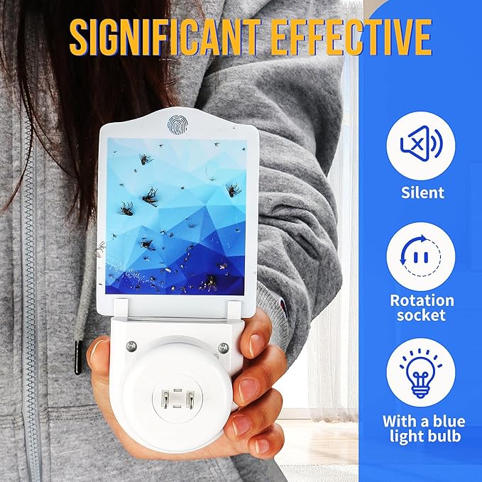 Fly Trap Indoor, Bug Catcher, Fruit Fly Traps for Indoors, Blue Light Bug Killer Plug in, Attracts Mosquito, Fly, Moth, Sticky Glue Gnat Trap - Flying Insect Trap Home (1 Device + 6 Refills)