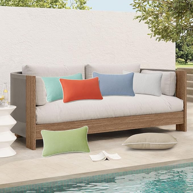 Decorative Outdoor Water Repellent Throw Pillows with Inserts, Set of 4, 20" x12" Pillows for Patio, Backyard, Bed, Couch, and Patio Furniture, Seaweed Green