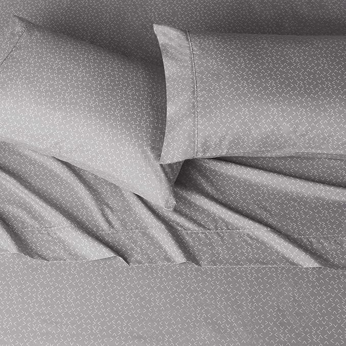 Amazon Basics Lightweight Super Soft Easy Care Microfiber 4 Piece Bed Sheet Set With 14-inch Deep Pockets - Queen, Grey Arrows,Printed