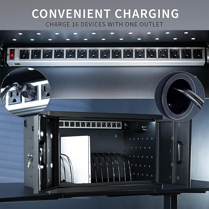 VIVO 16-Bay Locking Laptop and Tablet Charging Station Storage Cabinet Designed for Chromebooks and More, Devices up to 14 inches, Black, CART-LAPC2
