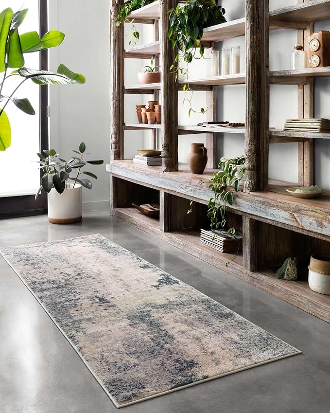 Loloi Teagan Collection TEA-07 Natural/Denim 2'-8" x 4' Accent Rug, Large, Soft Neutral Rug, High-Traffic for Living Room, Bedroom, Home Office, Dining Area