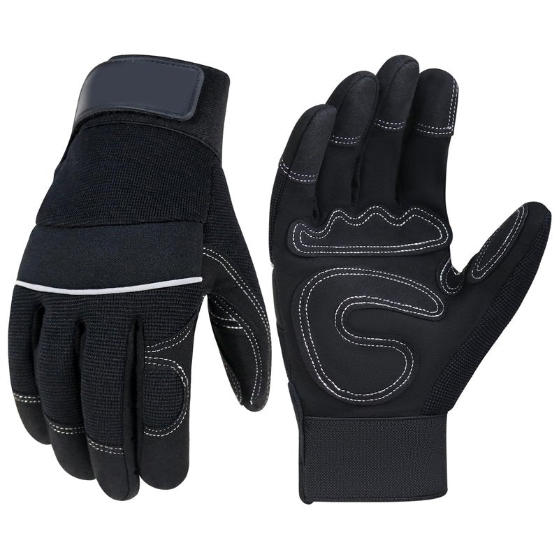 HANDLANDY Work Gloves Mens & Women, Utility Safety Mechanic Working Gloves Touch Screen, Flexible Breathable Yard Work Gloves (Medium, Black)