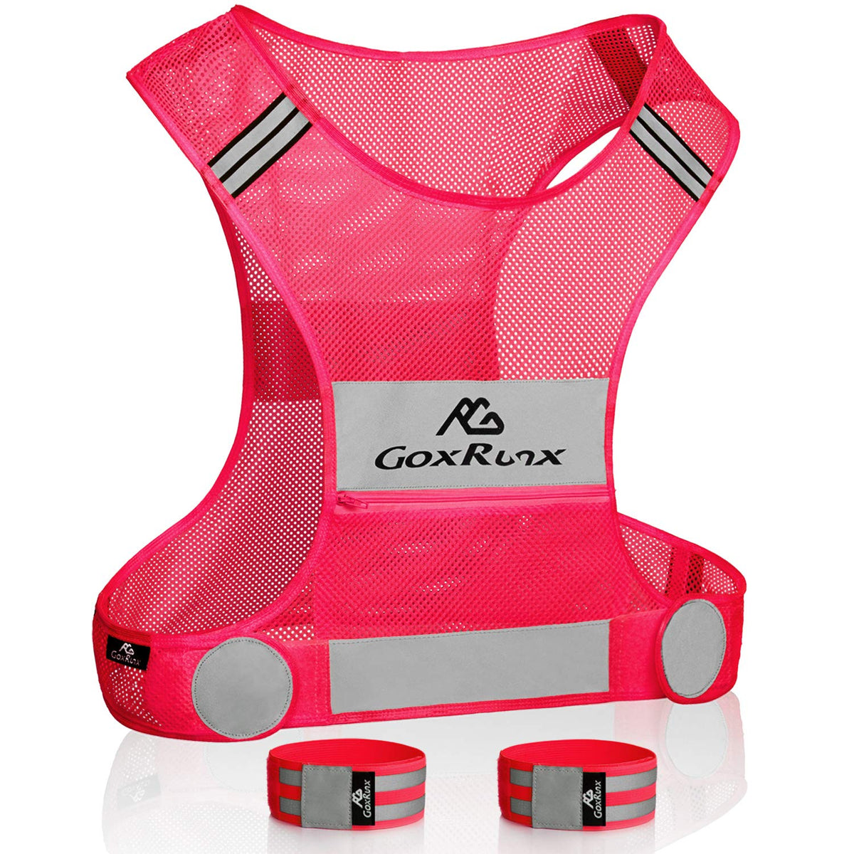 Reflective Vest Running Gear, Lightweight Motorcycle Cycling Reflective Vests with Large Pocket & Adjustable Waist for Women Men Running Safety Vest with Reflective Bands (Pink, Large)