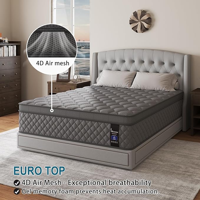 King Mattress, 10 Inch Hybrid Mattresses Grey Medium Firm for Back & Lumbar Support, 100 Night Trial, Individual Pocket Spring Mattresses for Motion Isolation & Pressure Relief