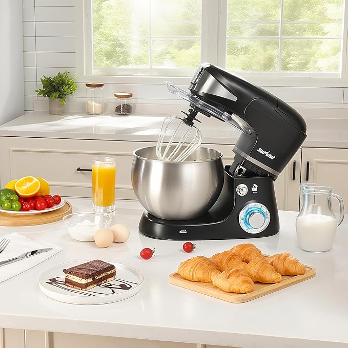 Sunvivi 6-in-1 Multifunctional Stand Mixer, 6.5QT Tilt-Head Dough Mixer, Electric Stand Mixer with Stainless Steel Bowl for Cake, Bread, and Dough, with Meat Grinder, Juice Blender & Pasta Maker