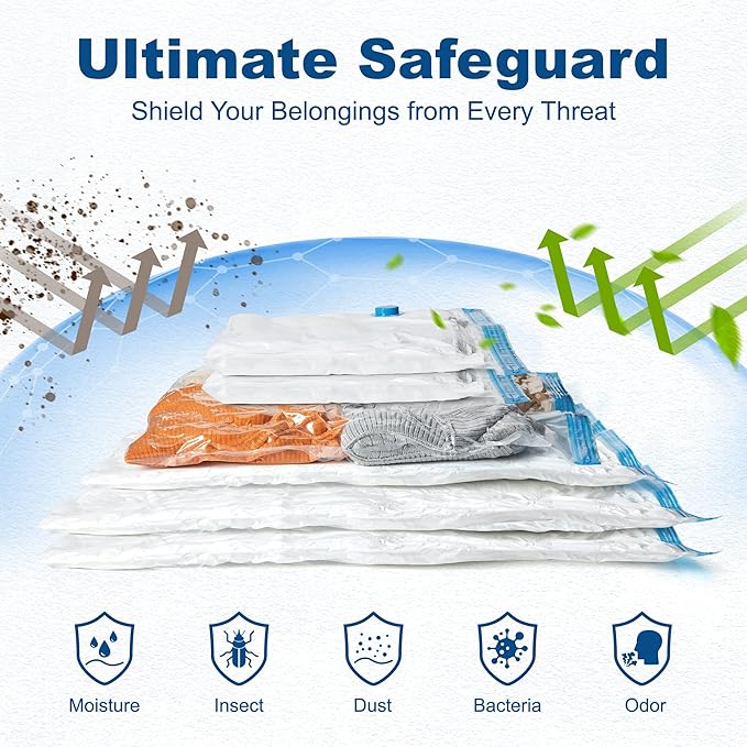 HOUSE DAY 10 Medium Vacuum Seal Bags For Clothing Travel, 80% Space Saving Travel Vacuum Bags with Electric Pump, Vacuum Storage Bags For Clothes, Blankets, Moving, Camping, Toys, Reusable & Durable