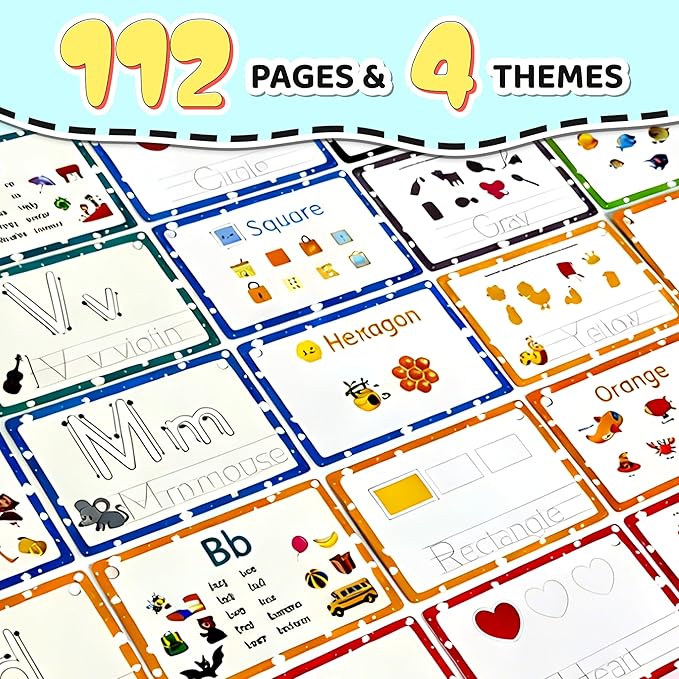 4-in-1 Learning Alphabet Flash Cards for Toddlers 1-3, Recognition Learning Game, Thick Numbers, Shapes, ABC Card, Color Card, Alphabet Flash Cards for Toddlers 1-3