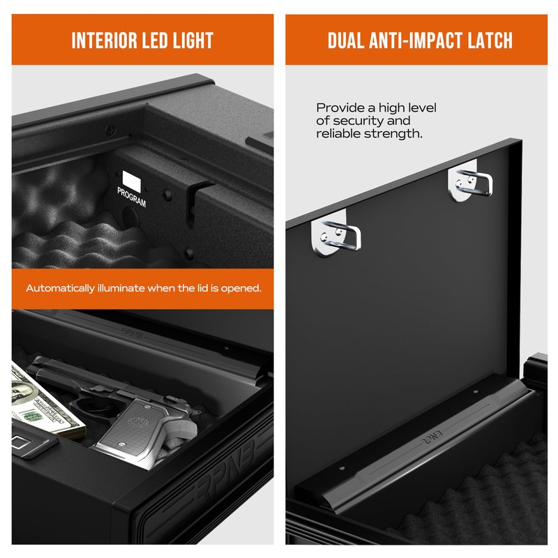 RPNB Gun Safe for Handgun, Pistol Safe with Fingerprint and Digital Keypad, Quick Access Biometric Handgun Safes for Home Nightstand Bedside, Gun Lock Box for 2 Pistols and More