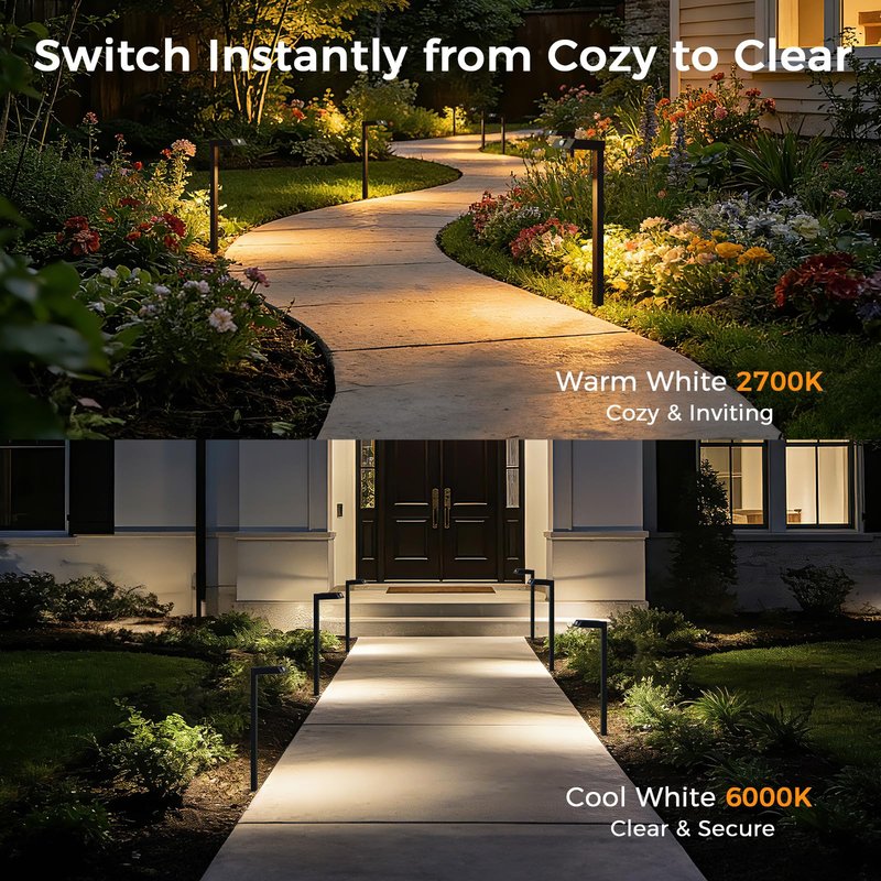 XMCOSY+ Solar Pathway Lights, 4 Pack All-Metal Motion Sensor Outdoor Lights Waterproof, 300LM Bright Garden Light for Yard, Backyard, Driveway, Walkway, 3 Lighting Modes (Warm/Cool White)