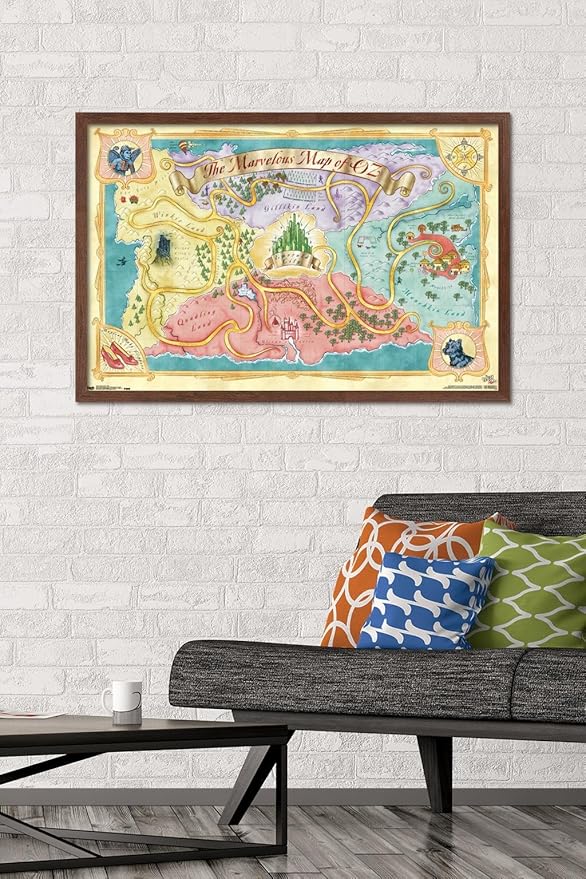 The Wizard Of Oz - Map Wall Poster, 34L" x 22.4W", Mahogany Framed Version