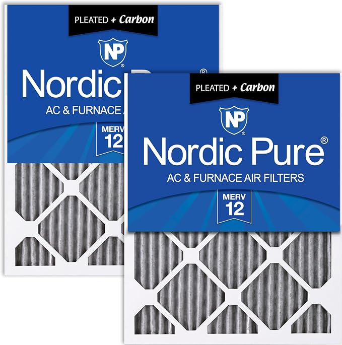 Nordic Pure 16x25x1 Furnace Air Filters MERV 12 Pleated Plus Carbon 2 Pack
