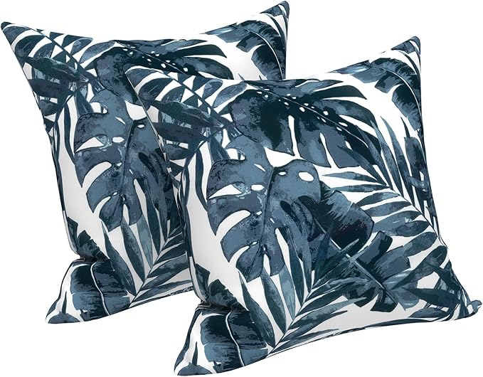 LVTXIII Outdoor Accent Patio Toss Pillow Covers, Covers ONLY Tropical Throw Pillow Case Sham, Square Cushion Covers for Indoor Outdoor Use 2 Pack, 18" x18" – Palm Blue