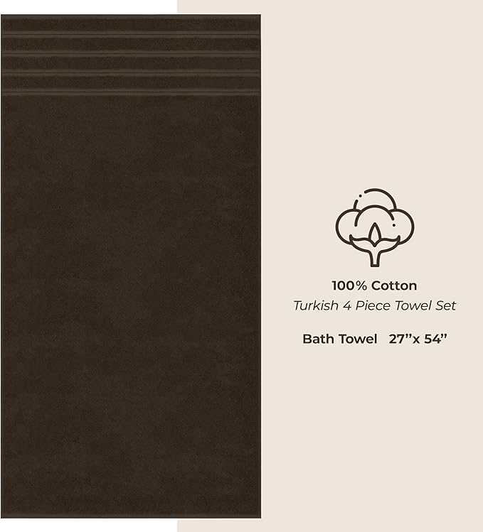American Soft Linen Luxury 4 Piece Bath Towel Set, 600 GSM 100% Cotton Turkish Bath Towels for Bathroom, 27x54 in Extra Large Bathroom Shower Towels, Brown