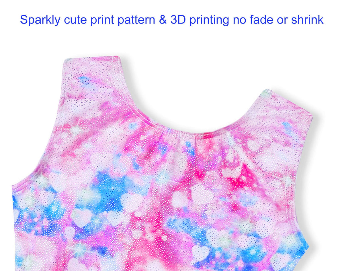 Domusgo Gymnastics Leotards for Girls 1t 2t Sparkle Pink Rainbow Love Heart Biketard with Shorts