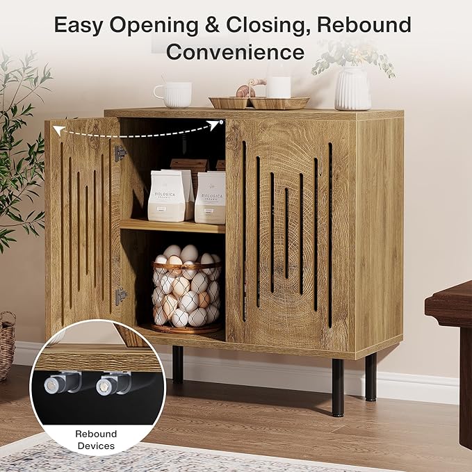 Tribesigns Set of 2 Sideboard Buffet with Storage, 59" Buffet Sideboard Cabinet with Adjustable Shelves, Accent Storage Cabinet for Living Room, Natural
