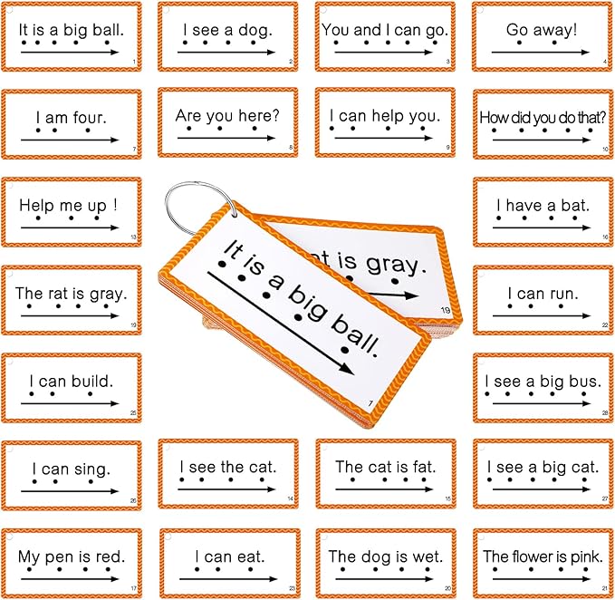 Junkin 60 Pcs Sight Word Sentence Cards Phonics Flash Cards for Kids Kindergarten Preschool, Education Sight Word Games Flashcards for Early Childhood Home School Daily Sentence Building Reading Toy