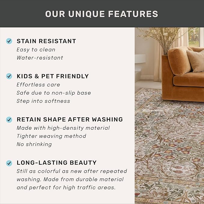 Non Slip 2x6 Moss Green Bathroom Runner Rug - Small Runner Rugs, Washable Kitchen Floor Mat, Bedroom, Hallway Runner - Vintage Oriental Taupe Brown Décor