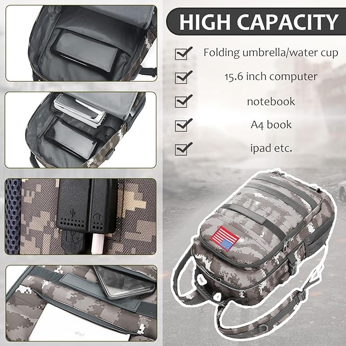 School Backpack for Boys - Camo Boys Backpack for Kids Teens Elementary Middle School - 18″ Camouflage Bookbag with Usb Charging Port & Key-chain
