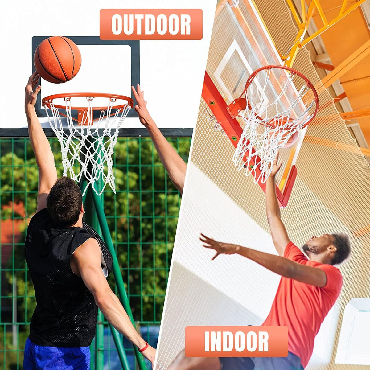 Y8HM 2Pcs Heavy Duty Basketball Net Replacement Fits Standard 12 Loop Basketball Hoop Net for Indoors and Outdoors Gym Equipment (White)