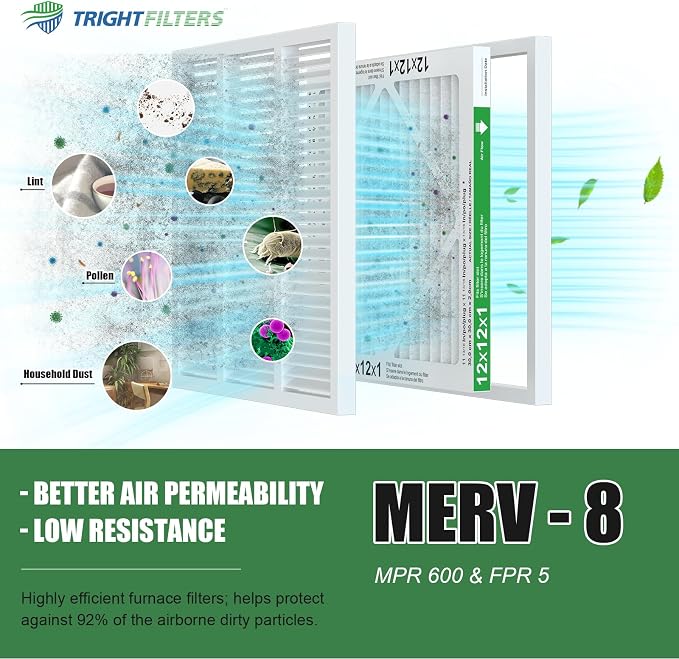 12x12x1 Air Filter 4 Pack, MERV 8 Pleated Dust Defense Air Filters Replacement