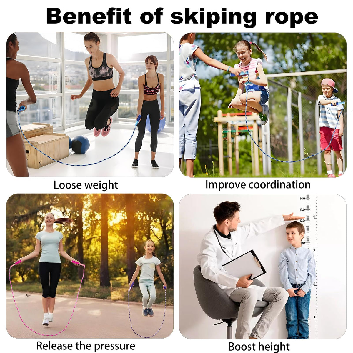 BIRDDIE Soft Beaded Jump Ropes, Adjustable Length Skipping Rope, Tangle Free Segmented Jumping Rope for Kids and Adults Exercise, Fitness 9.2 Ft (3Pack)
